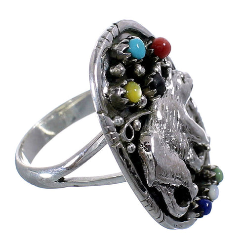 Sterling Silver Turquoise Multicolor Bear Ring Size 6-3/4 UX84046